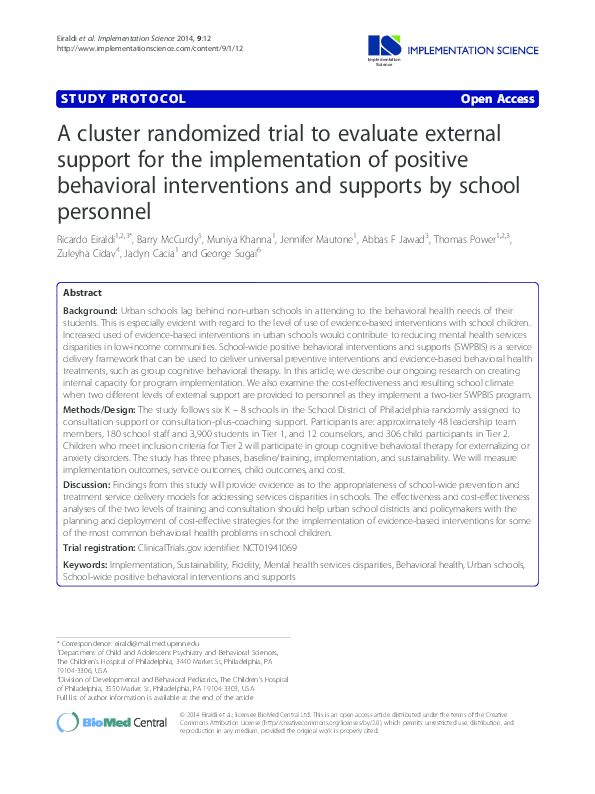 (PDF) A cluster randomized trial to evaluate external support for the ...