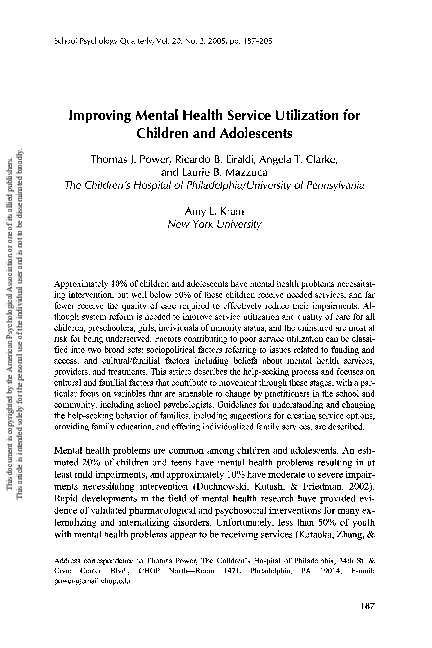 (PDF) Improving Mental Health Service Utilization for Children and ...