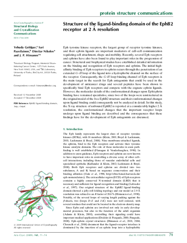 (PDF) Structure of the ligand-binding domain of the EphB2 receptor at 2 ...