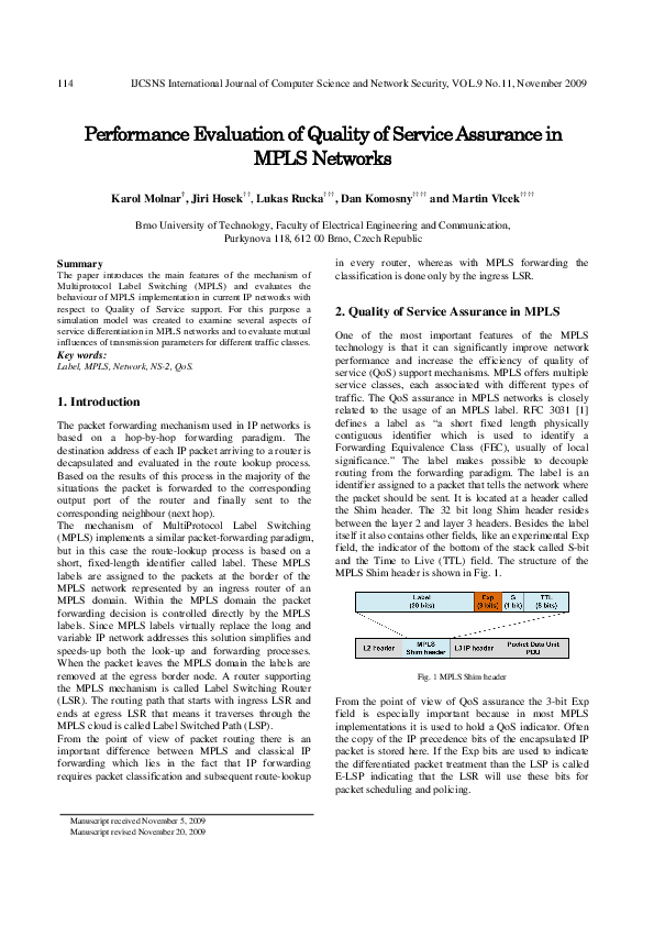 (PDF) Performance Evaluation of Quality of Service Assurance in MPLS ...