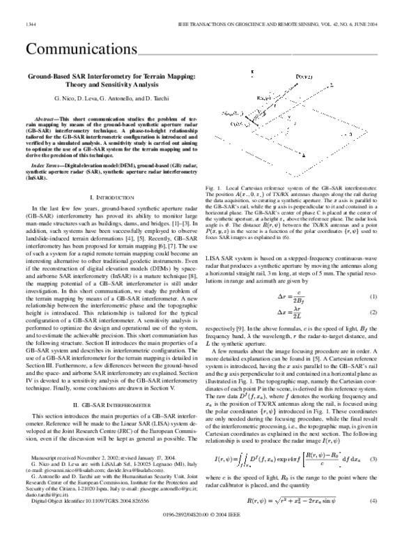 (PDF) Ground-based SAR interferometry for terrain mapping: theory and ...