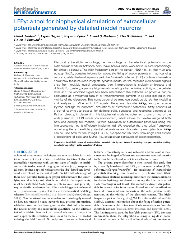 (PDF) LFPy: A tool for simulation of extracellular potentials