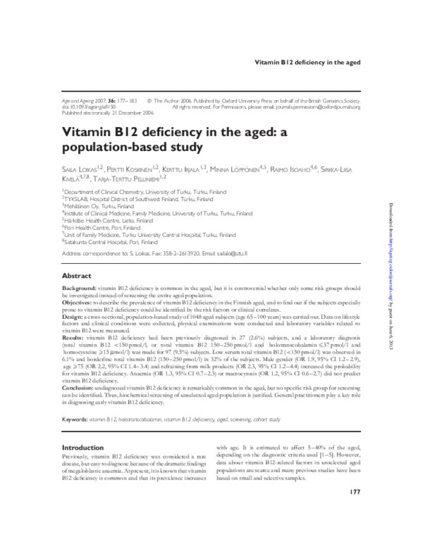(PDF) Vitamin B12 deficiency in the aged a populationbased study