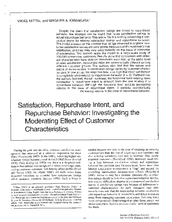 (PDF) Satisfaction, Repurchase Intent, and Repurchase Behavior ...