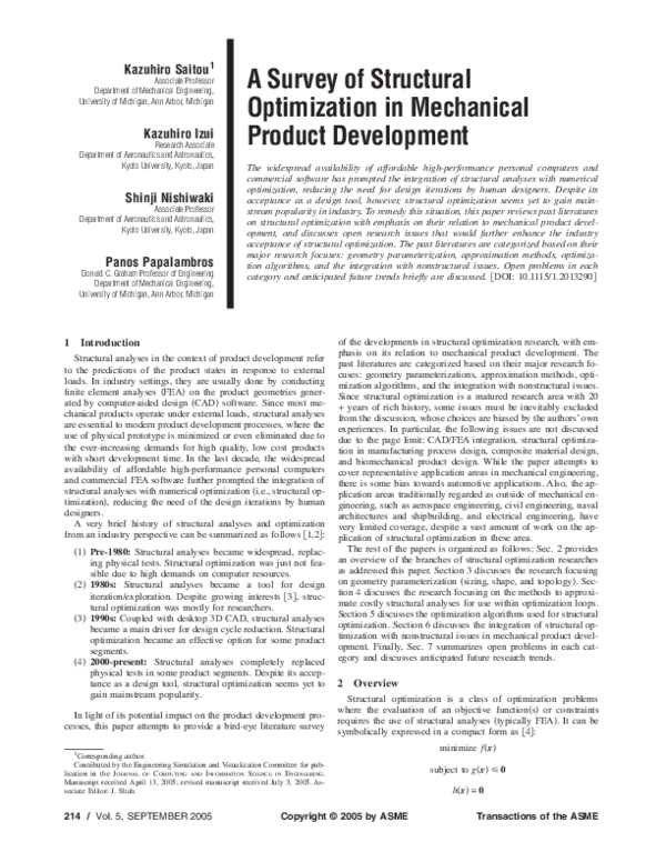 (PDF) A Survey of Structural Optimization in Mechanical Product Development