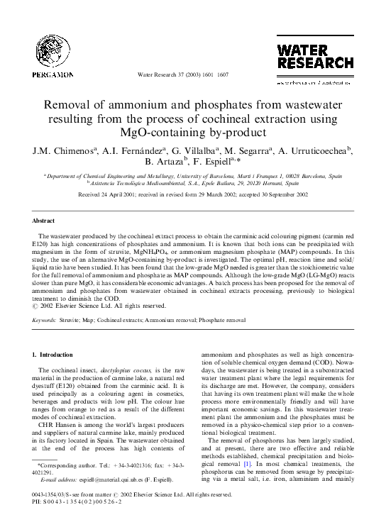 (PDF) Removal of ammonium and phosphates from wastewater resulting from ...