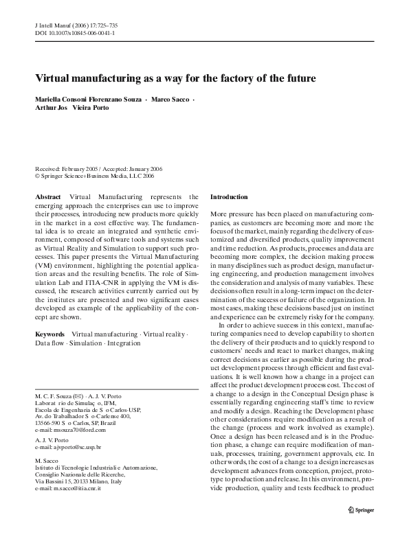 (PDF) Virtual manufacturing as a way for the factory of the future