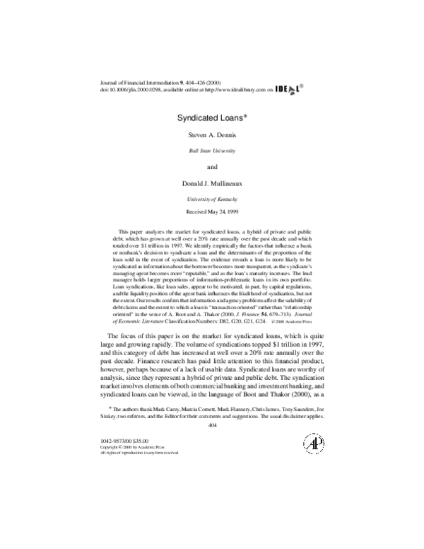 Syndicated lending essay picture