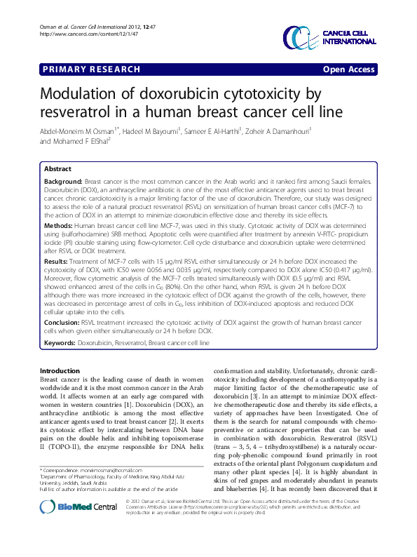 (PDF) Modulation of doxorubicin cytotoxicity by resveratrol in a human ...