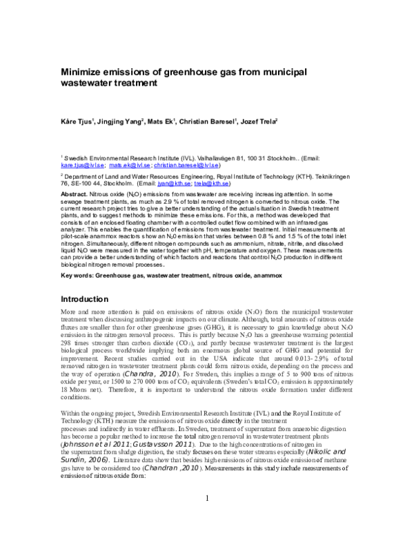 (DOC) Minimize emissions of greenhouse gas from municipal wastewater ...