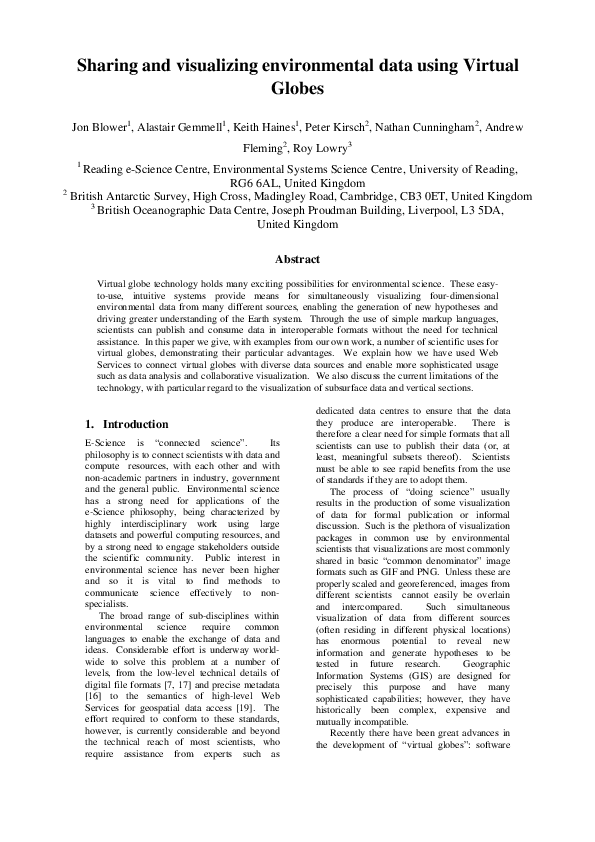 (PDF) Sharing and visualizing environmental data using Virtual Globes