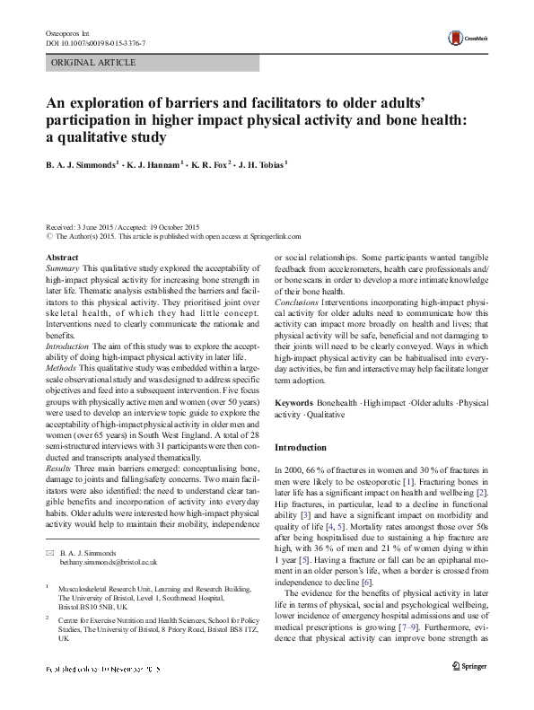 (PDF) An exploration of barriers and facilitators to older adults ...