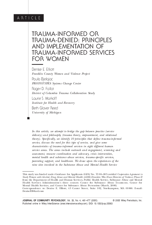 (PDF) Trauma-informed or trauma-denied: Principles and implementation ...
