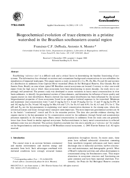 (PDF) Biogeochemical evolution of trace elements in a pristine ...