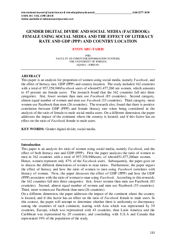 (PDF) GENDER DIGITAL DIVIDE AND SOCIAL MEDIA (FACEBOOK): FEMALE USING ...