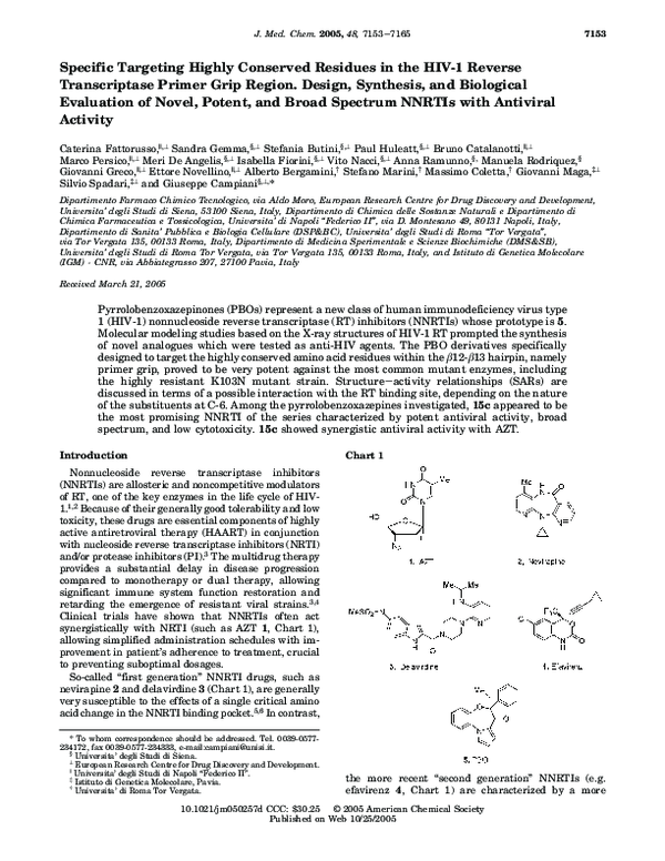 (PDF) Specific Targeting Highly Conserved Residues in the HIV1 Reverse Transcriptase Primer