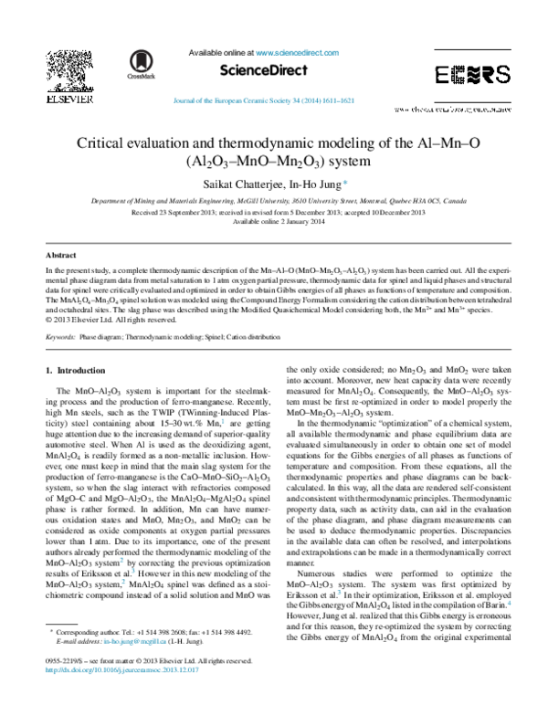 (PDF) Critical evaluation and thermodynamic modeling of the Al–Mn–O ...