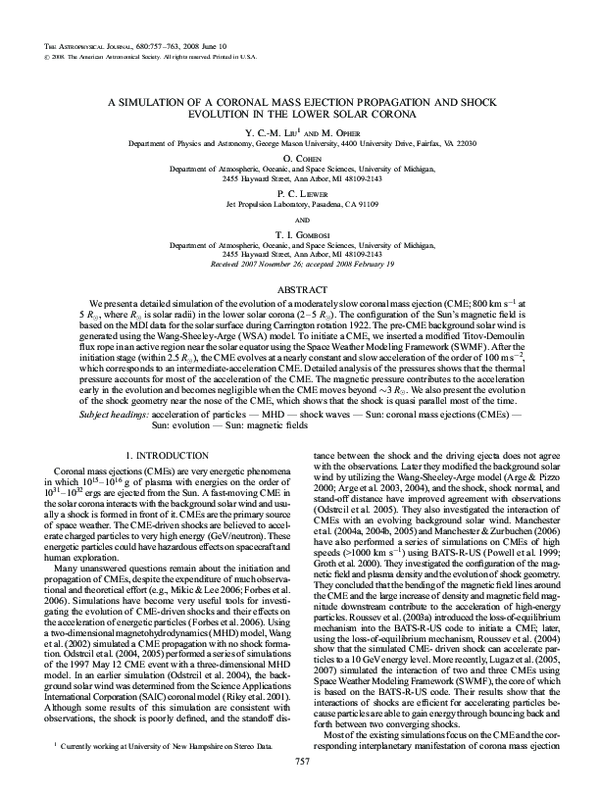 (PDF) A Simulation of a Coronal Mass Ejection Propagation and Shock ...