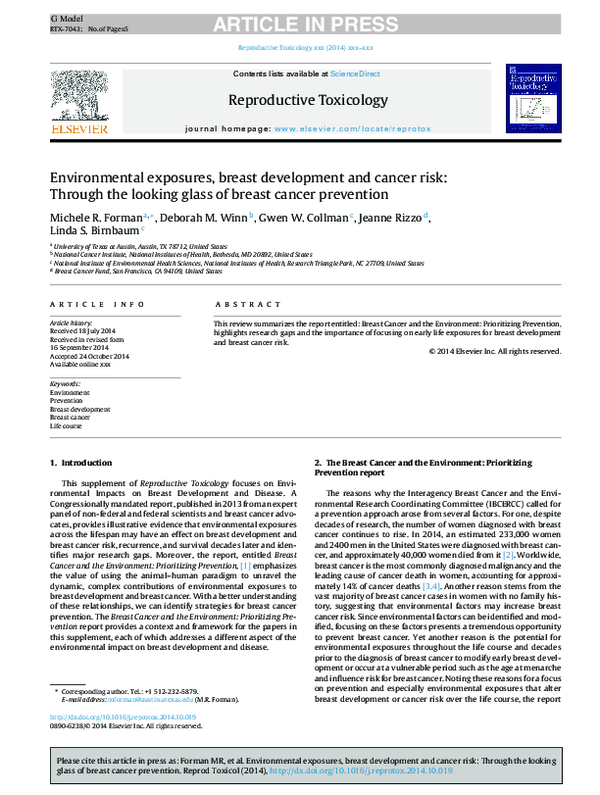 (PDF) Environmental exposures, breast development and cancer risk ...