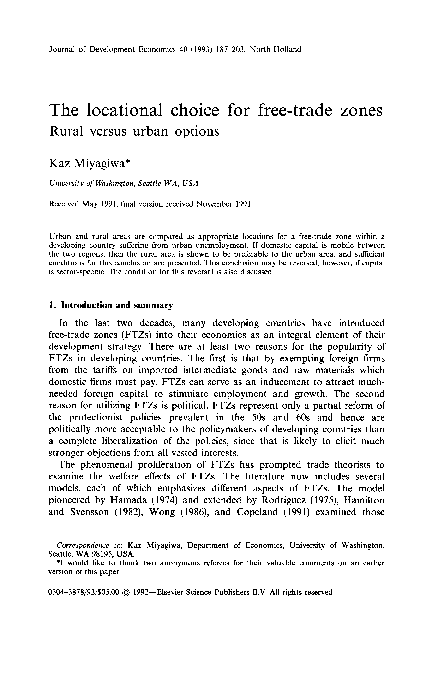 (PDF) The locational choice for free-trade zones:: Rural versus urban ...