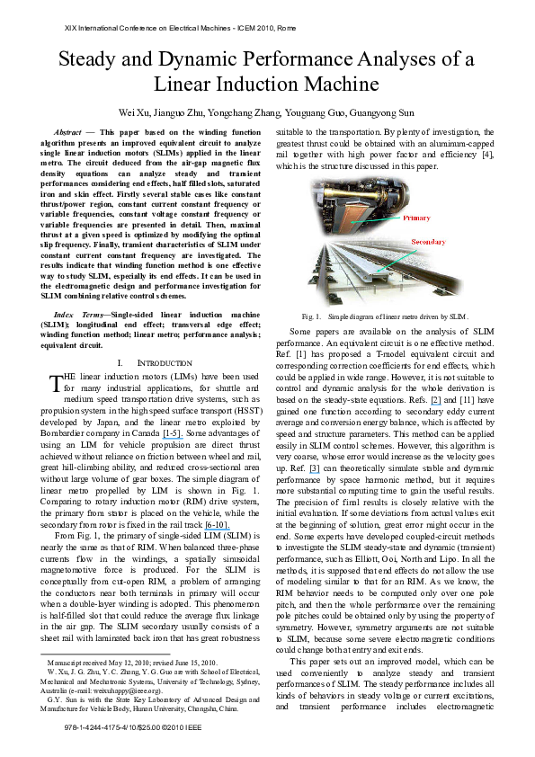 (PDF) Steady and dynamic performance analyses of a linear induction machine