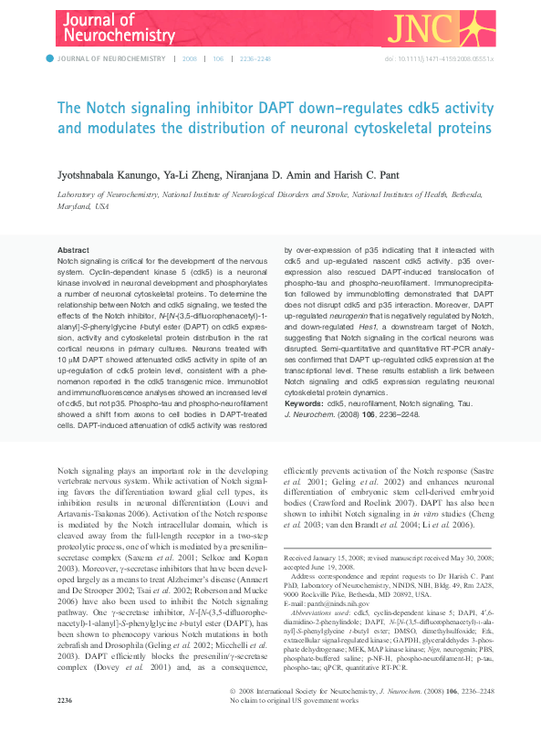 (PDF) The Notch Signaling Inhibitor DAPT Downregulates Cdk5 Activity ...