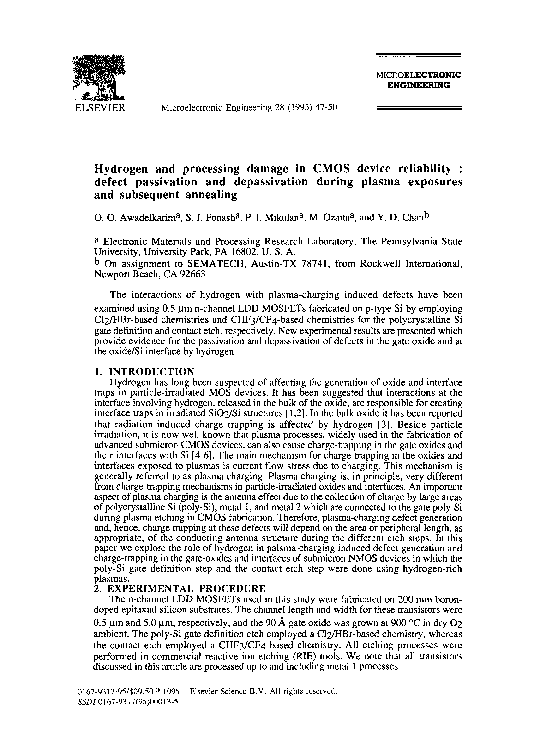 (PDF) Hydrogen and processing damage in CMOS device reliability: defect ...