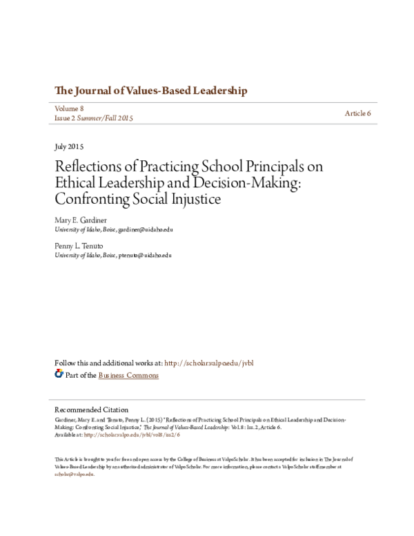 (PDF) Reflections of Practicing School Principals on Ethical Leadership ...