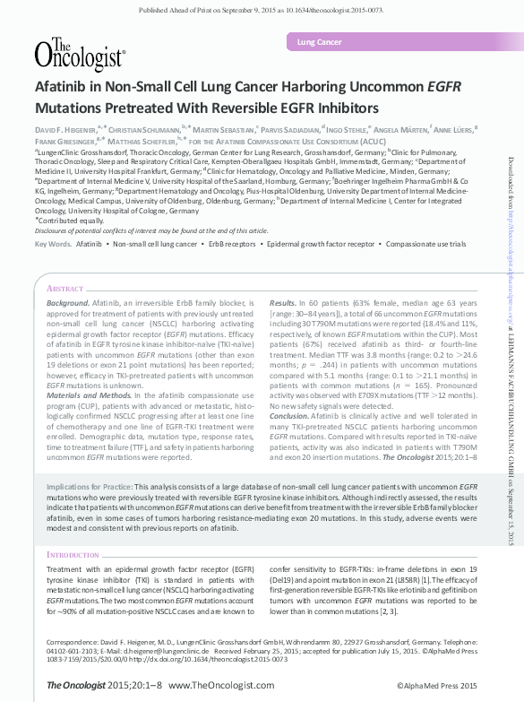 (PDF) Afatinib in Non-Small Cell Lung Cancer Harboring Uncommon EGFR ...