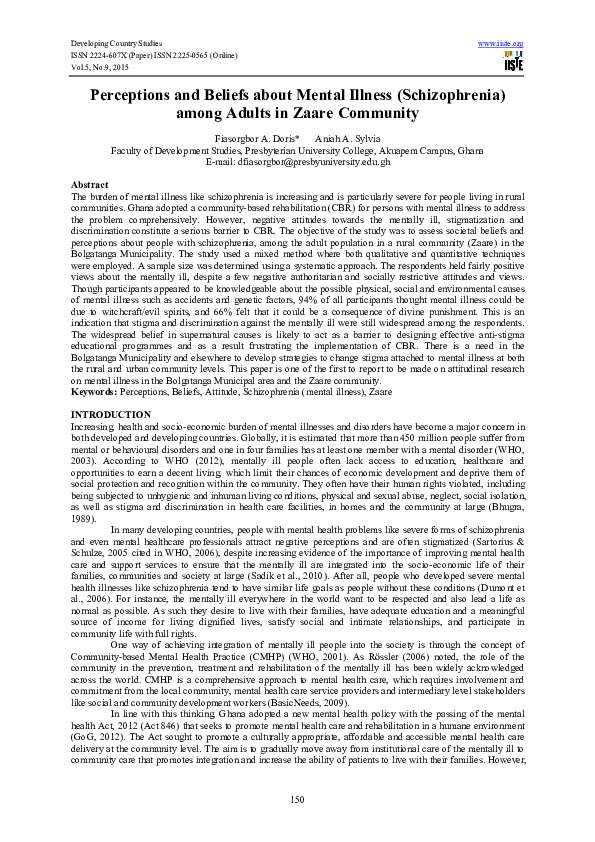 (PDF) Perceptions and Beliefs about Mental Illness (Schizophrenia ...