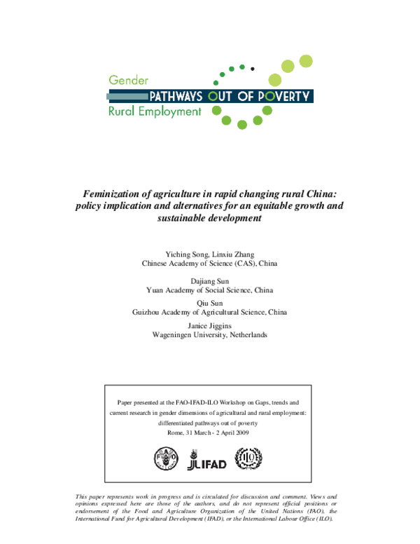 (PDF) Feminization of agriculture in rapid changing rural China: policy ...