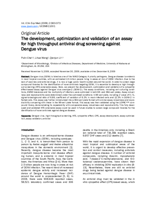 (PDF) The development, optimization and validation of an assay for high ...