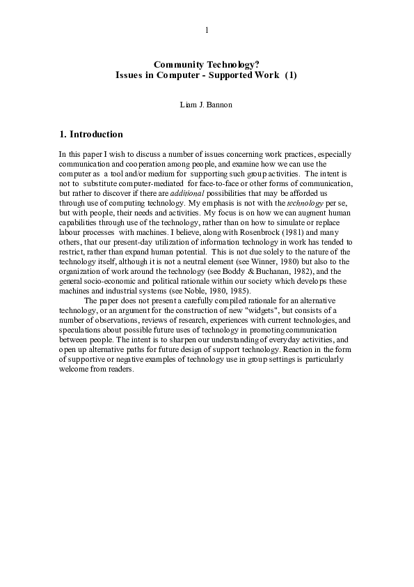 (PDF) Community Technology? Issues in Computer -Supported Work (1)