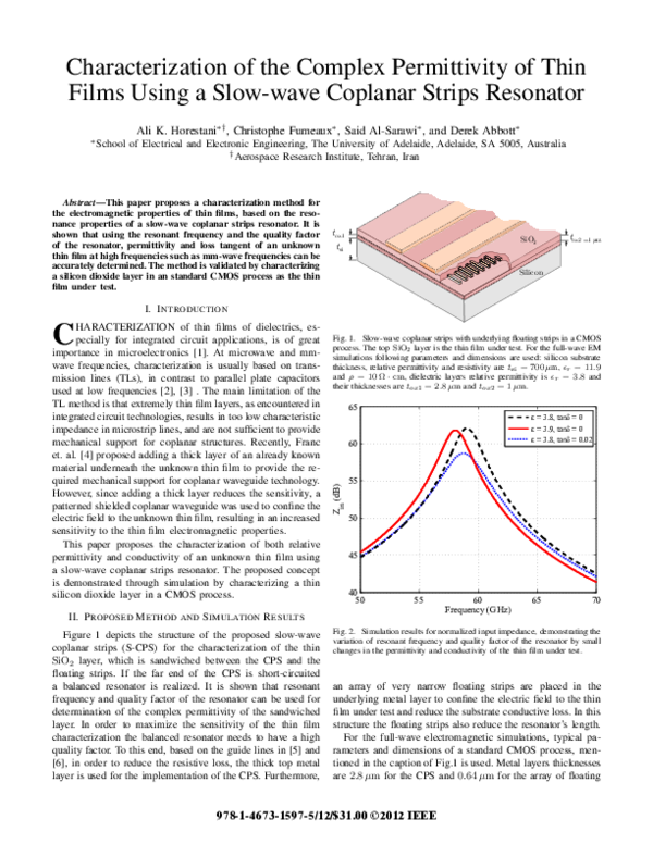 (PDF) Characterization of the complex permittivity of thin films using ...