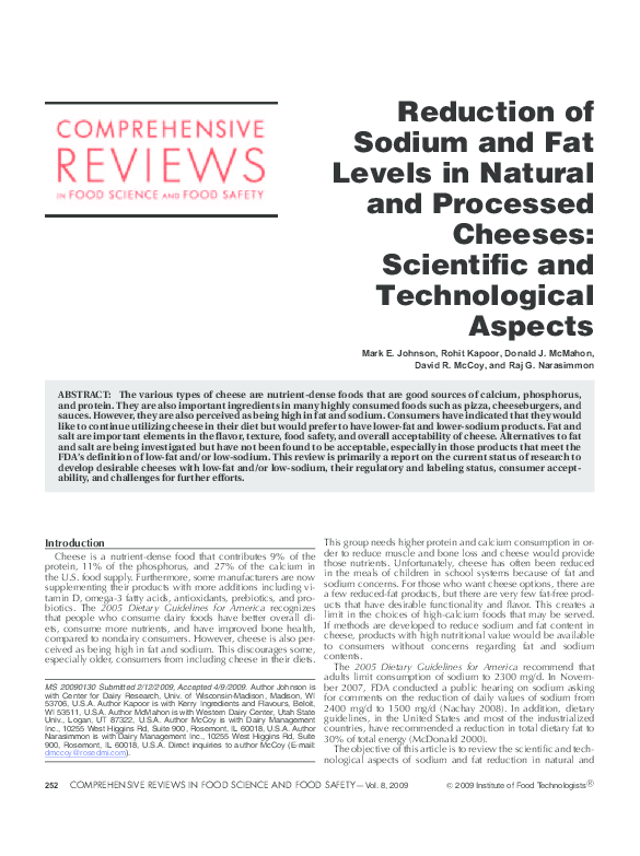 (PDF) Reduction of Sodium and Fat Levels in Natural and Processed