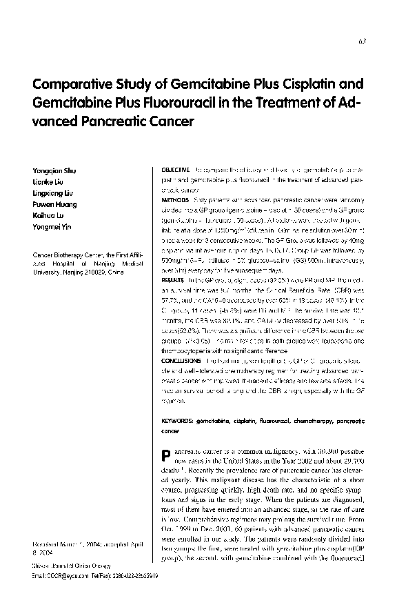 (PDF) Comparative study of gemcitabine plus cisplatin and gemcitabine ...