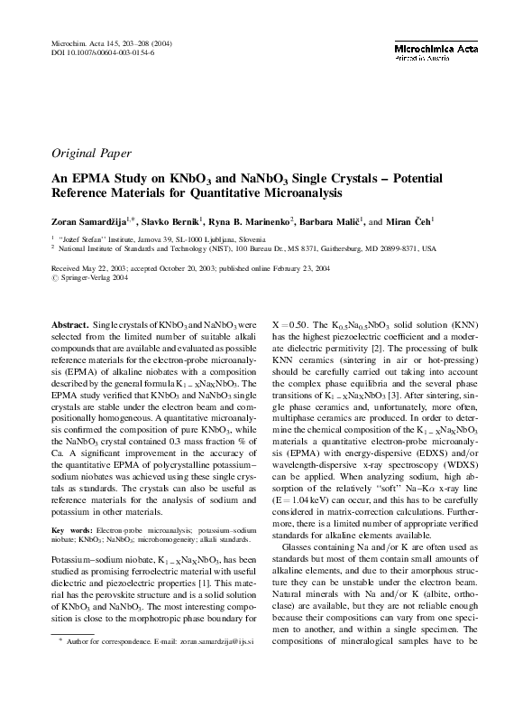 (PDF) An EPMA Study on KNbO3 and NaNbO3 Single Crystals Potential