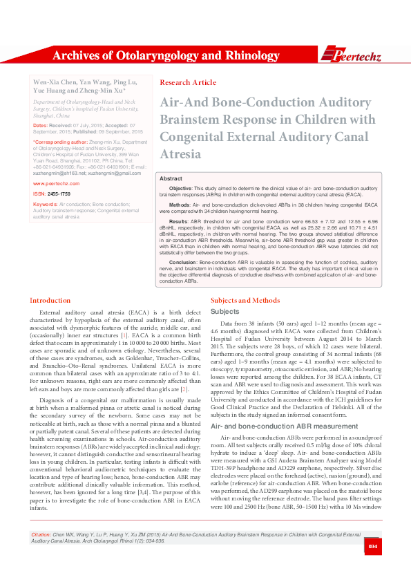 (PDF) Air-And Bone-Conduction Auditory Brainstem Response in Children ...
