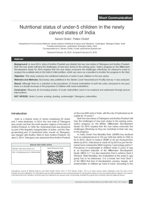 (PDF) Nutritional status of under-5 children in the newly carved states ...