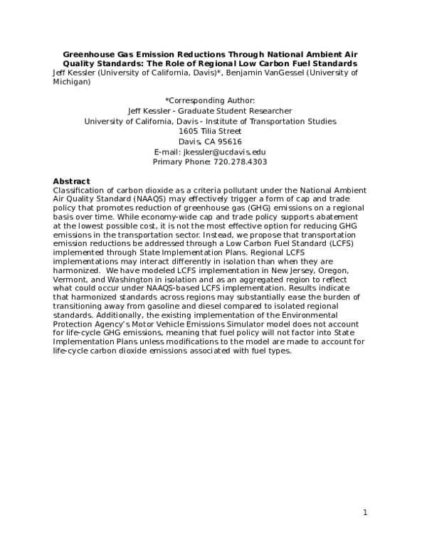  DOC Greenhouse Gas Emission Reductions Through National Ambient Air 
