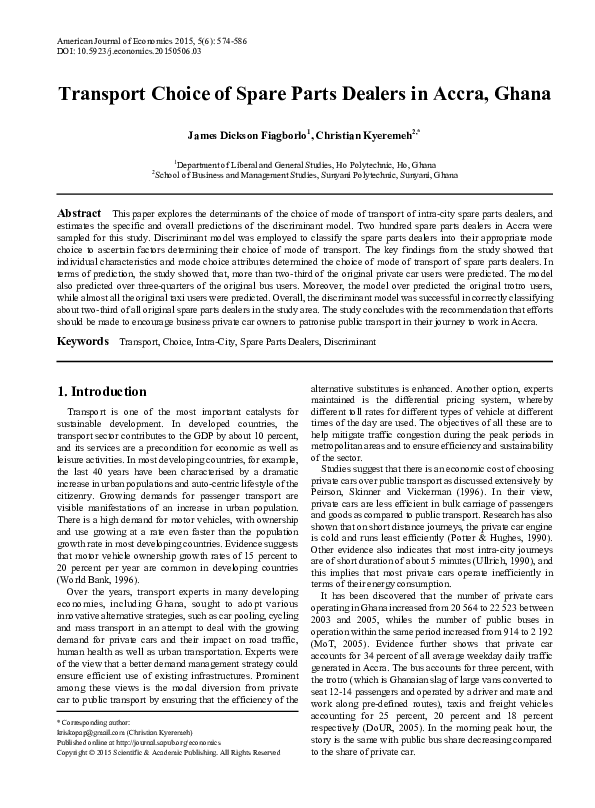 (PDF) Transport Choice of Spare Parts Dealers in Accra, Ghana Kris