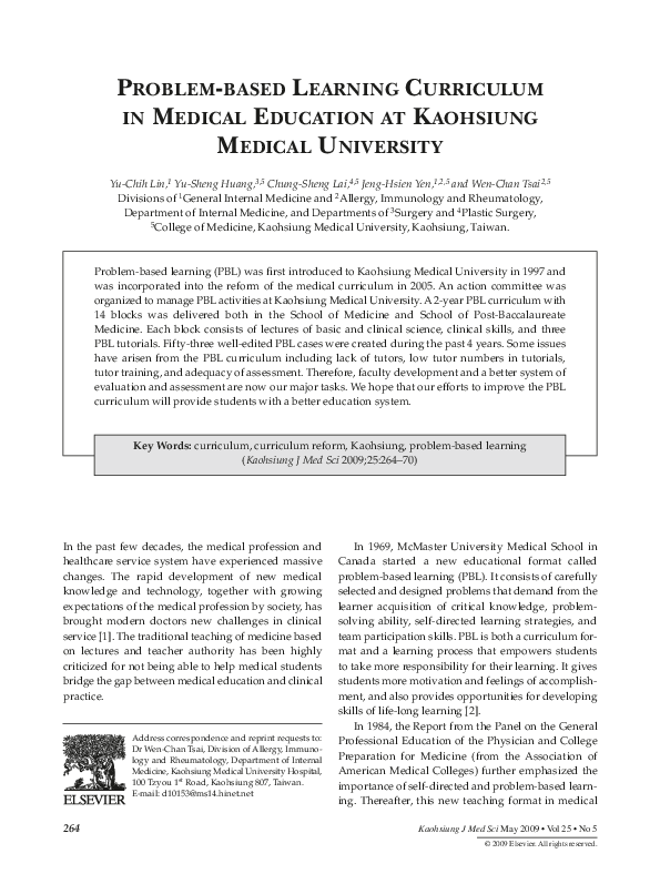 (PDF) Problem-Based Learning Curriculum in Medical Education at ...