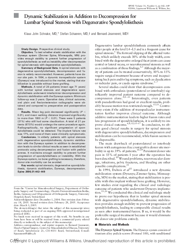 (PDF) Dynamic Stabilization in Addition to Decompression for Lumbar ...