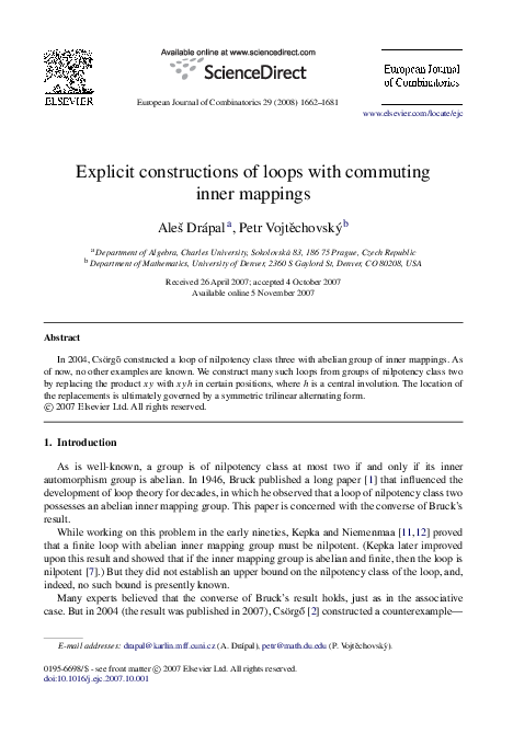 (PDF) Explicit constructions of loops with commuting inner mappings