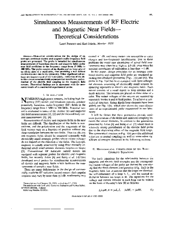 (PDF) Simultaneous measurements of RF electric and magnetic near fields ...