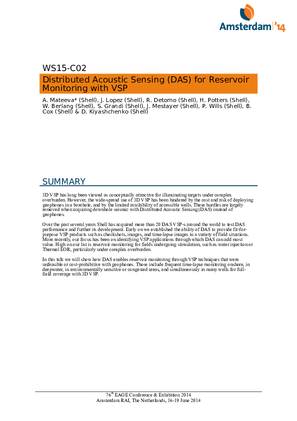 (PDF) Distributed Acoustic Sensing (DAS) for Reservoir Monitoring with VSP