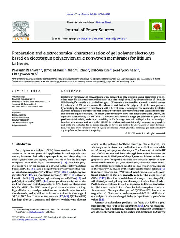 (PDF) Preparation and electrochemical characterization of gel polymer ...