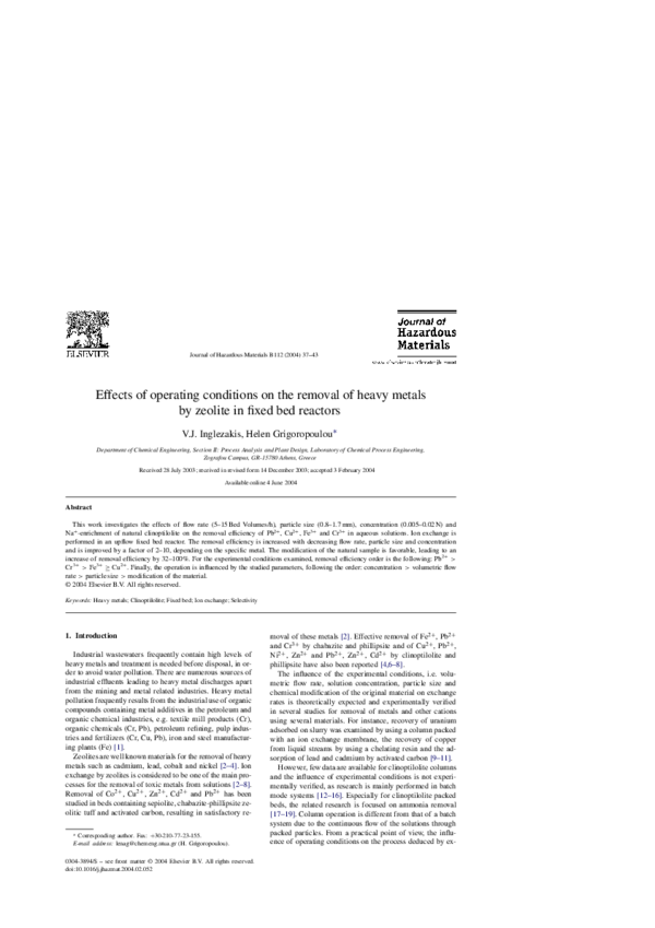 (PDF) Effects of operating conditions on the removal of heavy metals by ...