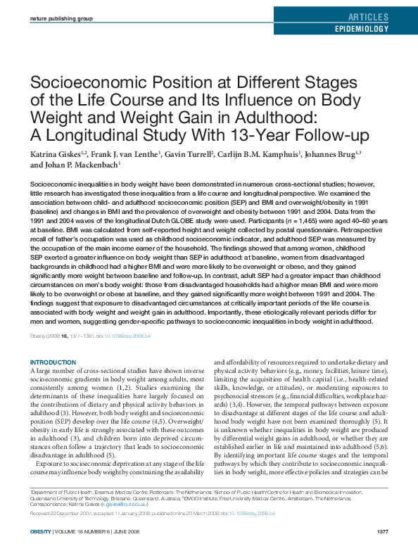 (PDF) Socioeconomic Position at Different Stages of the Life Course and ...