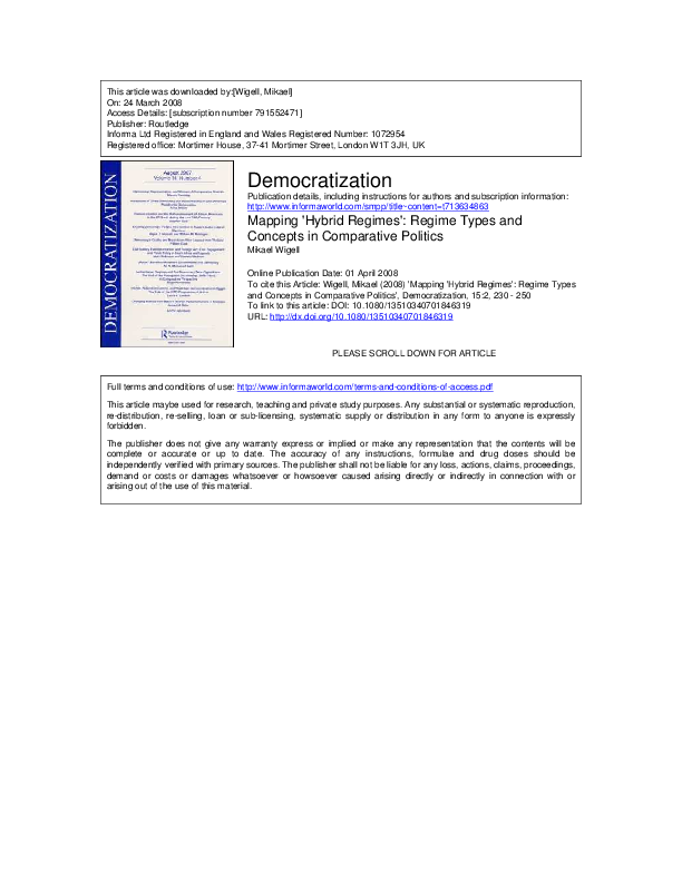 (PDF) Mapping 'Hybrid Regimes' Regime Types and Concepts in